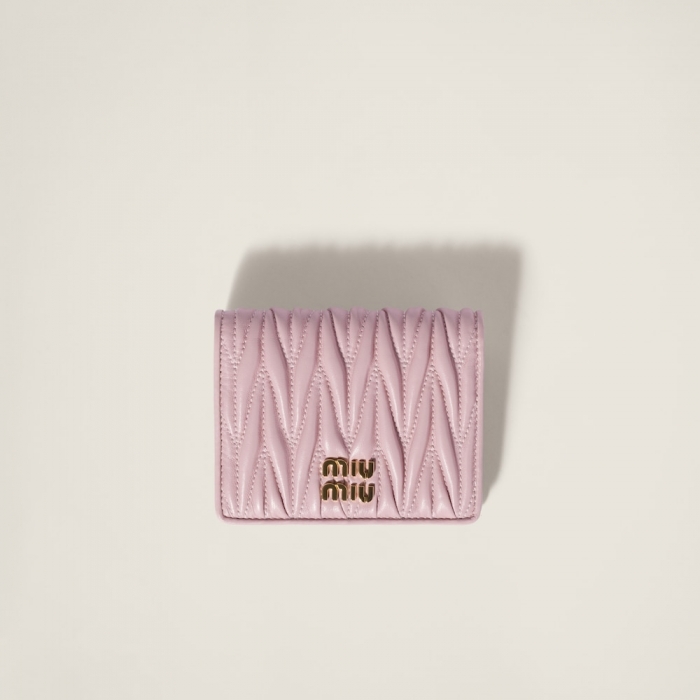 Miu Miu Small matelassé nappa leather wallet Alabaster Pink