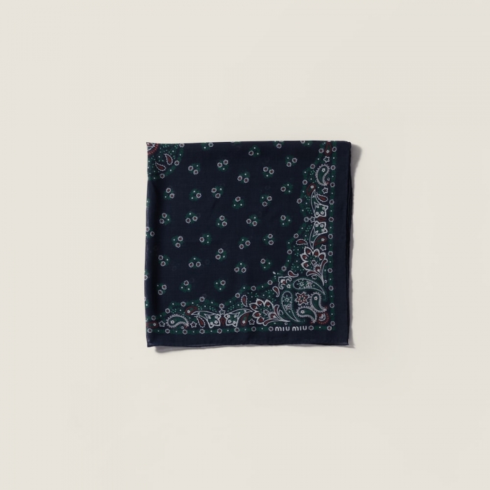 Miu Miu Printed wool and cashmere scarf - Navy