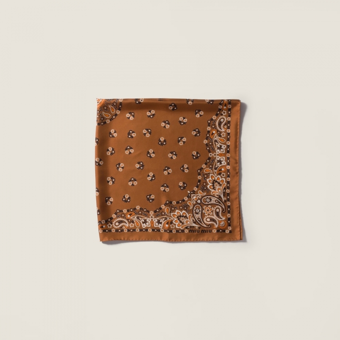 Miu Miu Printed silk scarf - Cognac