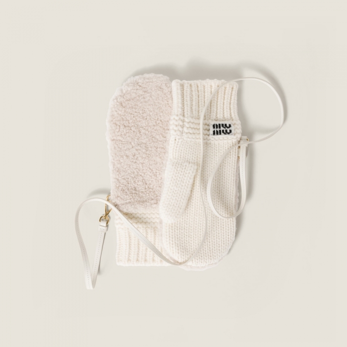 Miu Miu Wool, cashmere and shearling mittens - White