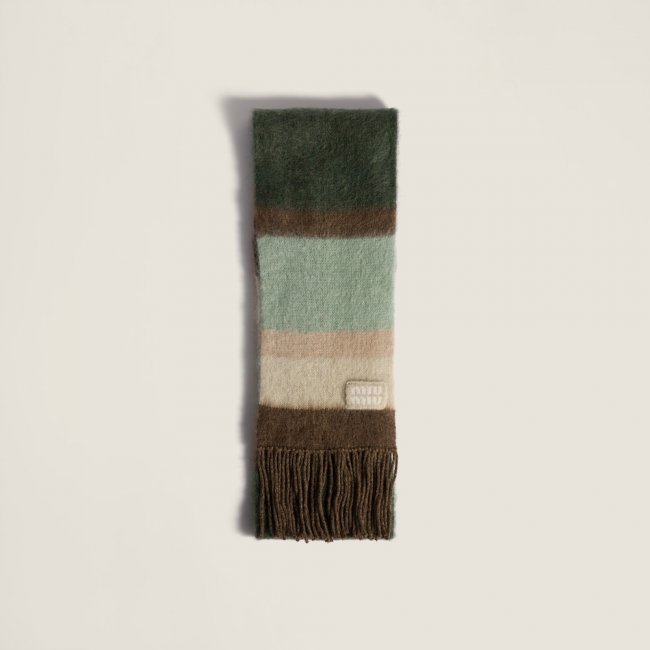 Miu Miu Wool scarf with fringes - Cognac/Tundra