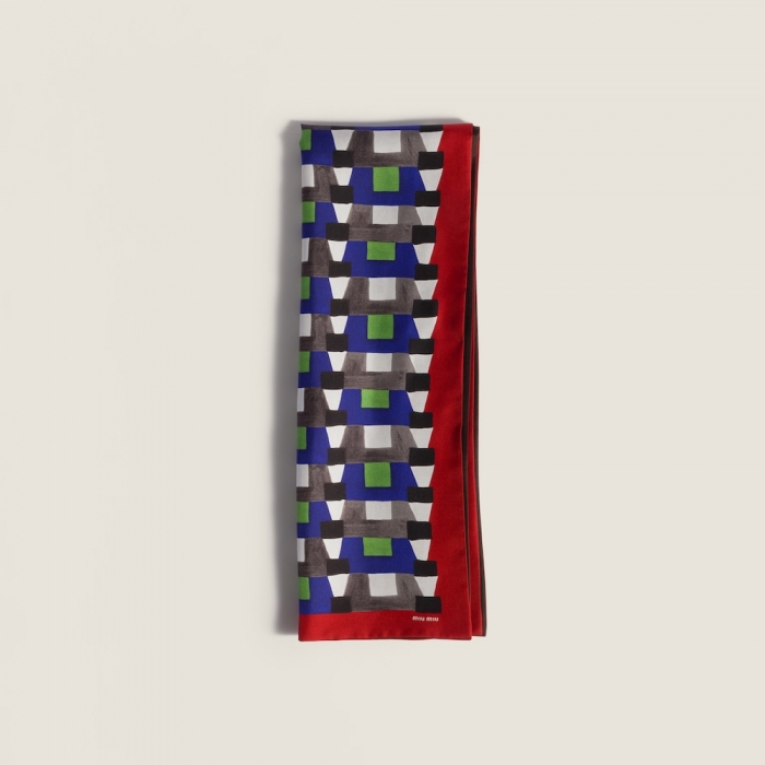Miu Miu Printed silk scarf - Indigo/Red