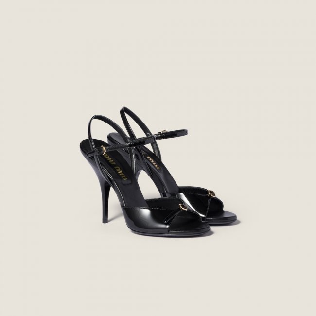 Miu Miu Patent leather sandals with buckles Black