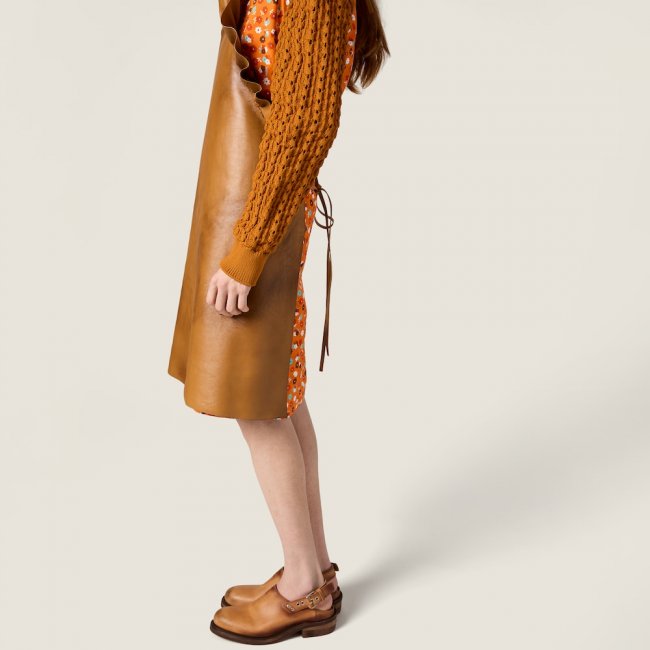Miu Miu Leather pinafore apron Sesame
