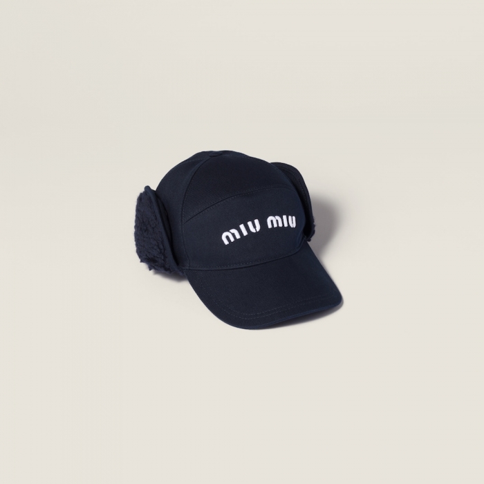 Miu Miu Drill and fleece cap - Navy