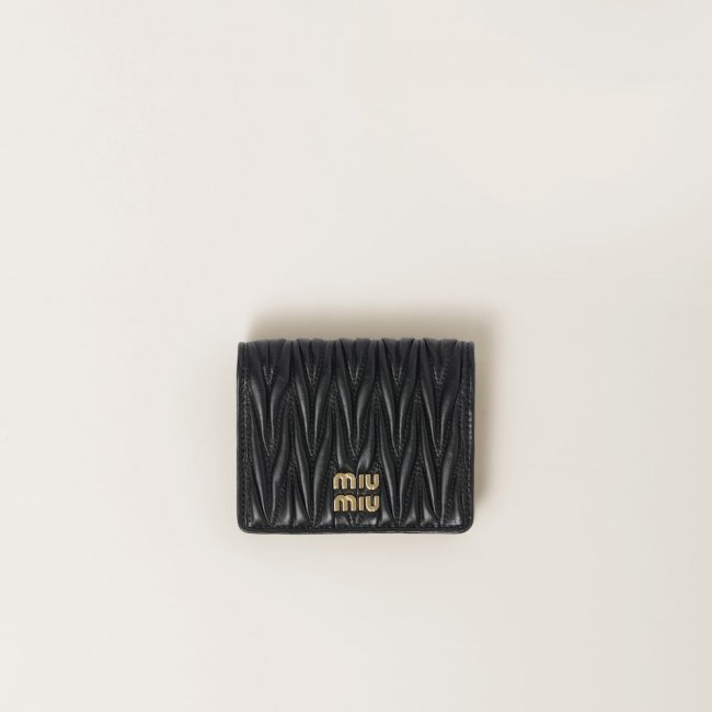 Miu Miu Small matelassé nappa leather wallet Black