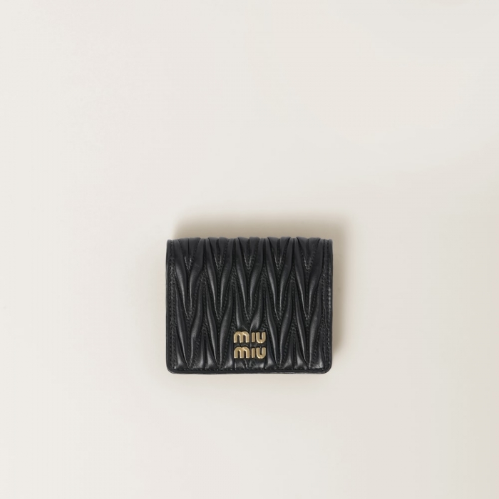 Miu Miu Small matelassé nappa leather wallet Black
