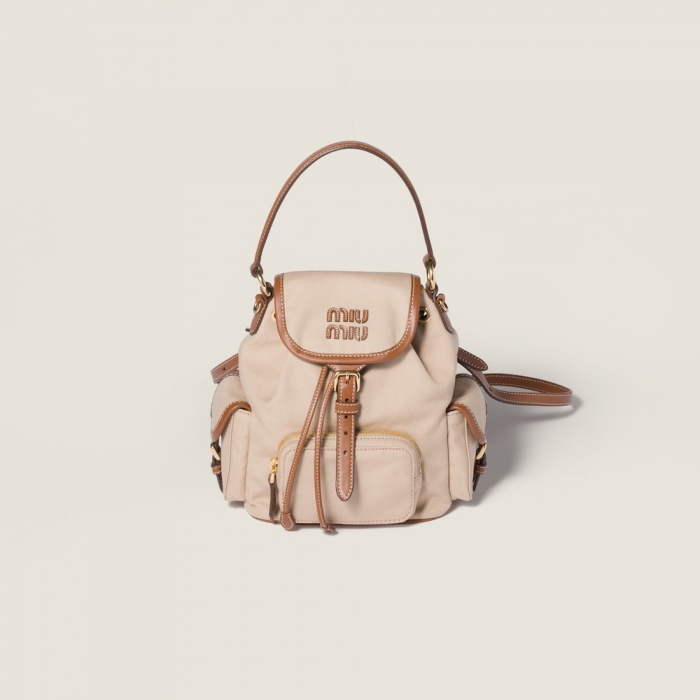 Miu Miu Canvas and leather backpack Cord Beige / Brandy