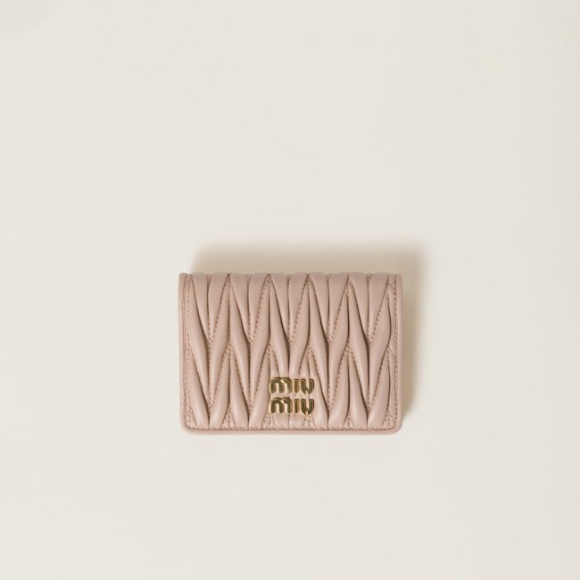 Miu Miu Matelassé nappa leather card holder Powder Pink