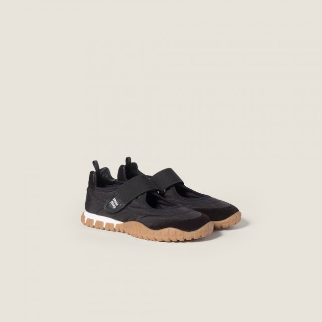 Miu Miu Tyre technical fabric and suede ballerinas Black