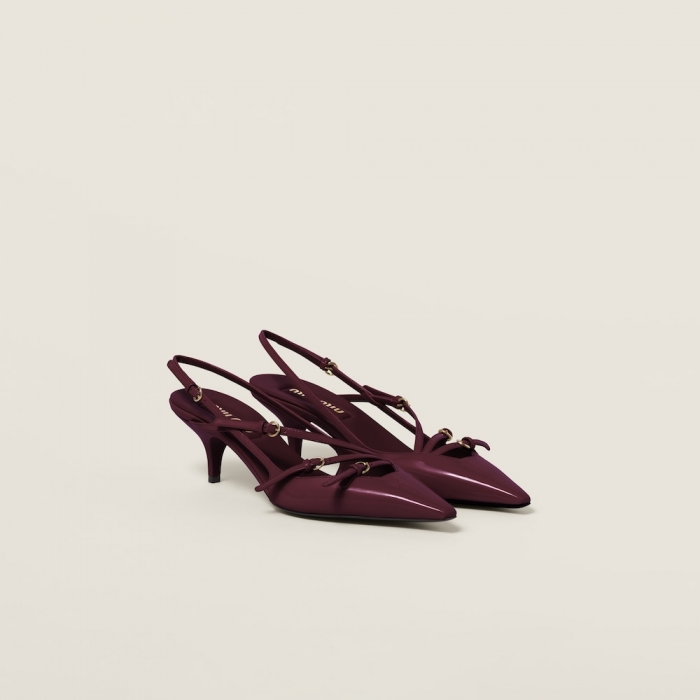 Miu Miu Patent leather slingbacks with buckles Crimson