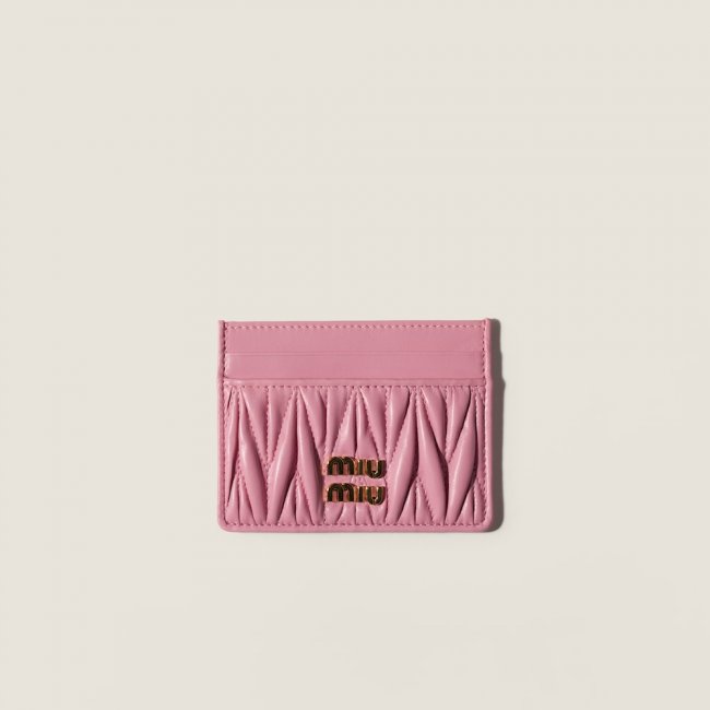 Miu Miu Matelassé nappa leather card holder Pink