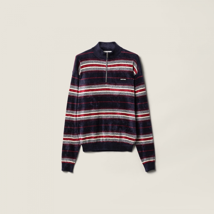 Miu Miu Chenille half-zipper sweater Navy