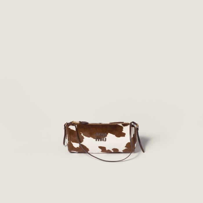 Miu Miu Printed leather pouch - White/Burnt Sienna