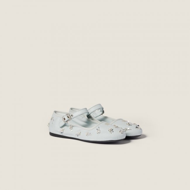 Miu Miu Embroidered drill ballerinas Powder Blue