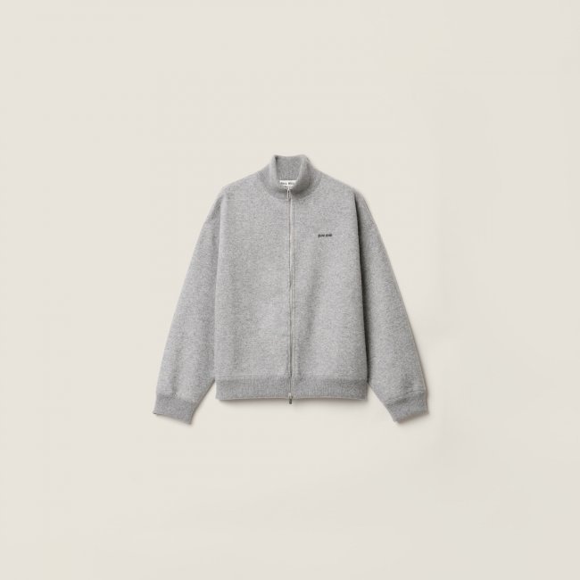 Miu Miu Cashmere and jersey zipper cardigan Grey