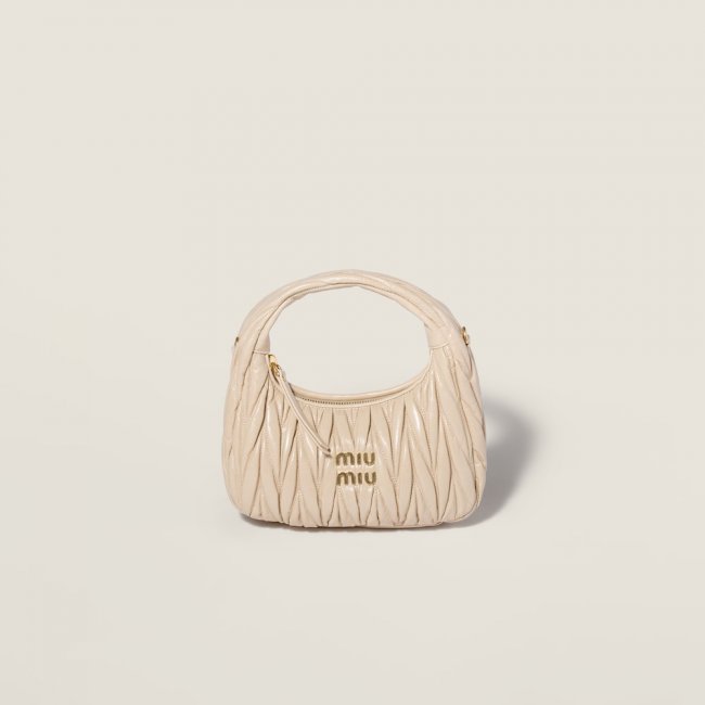 Miu Miu Wander matelassé nappa leather hobo bag Travertine Stone