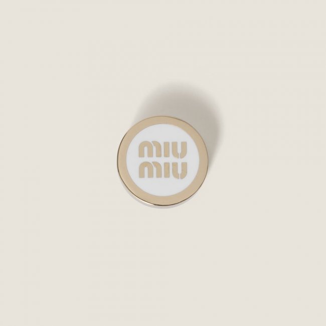 Miu Miu Enameled metal logo brooch - White