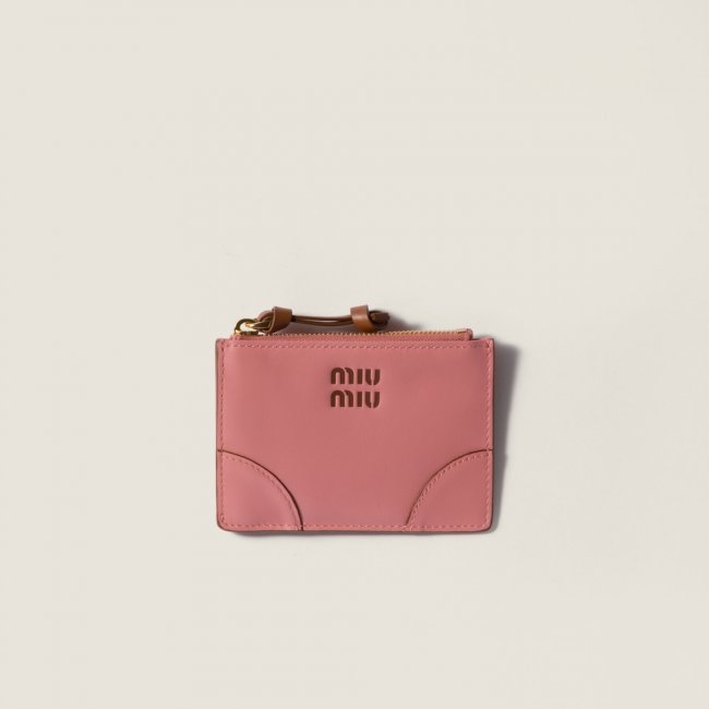 Miu Miu Leather card holder Camelia / Cognac