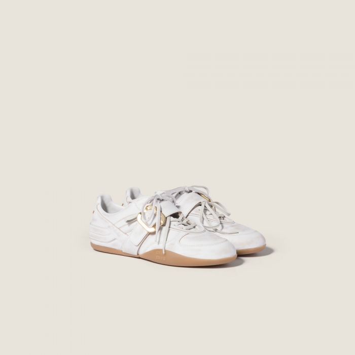 Miu Miu Gymnasium leather sneakers with strap and buckle White
