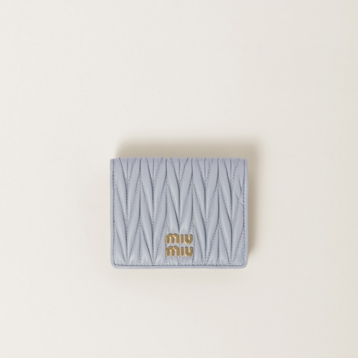 Miu Miu Small matelassé nappa leather wallet Pearl Gray