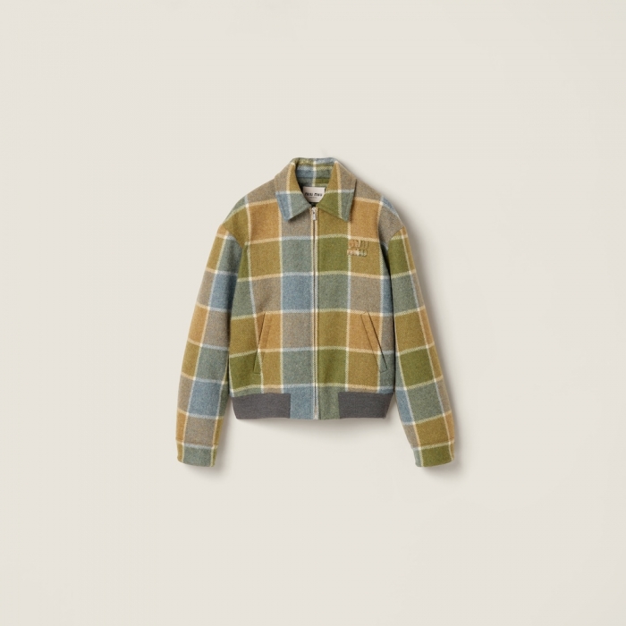 Miu Miu Checked blouson jacket Camel / Aviator Blue