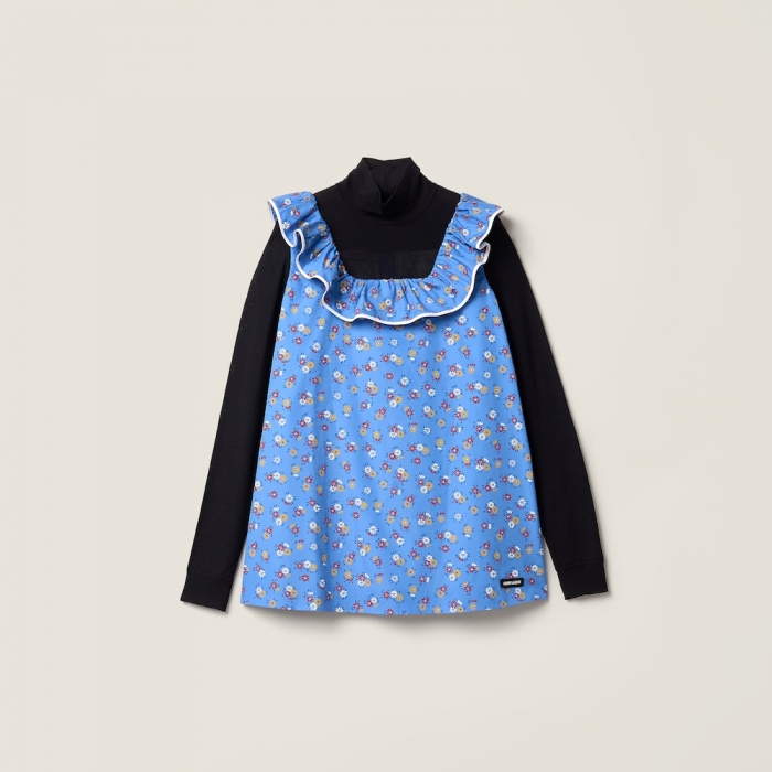 Miu Miu Poplin and wool knit top Periwinkle / Ruby