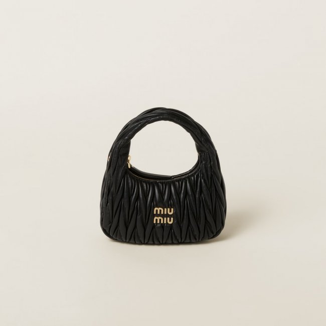 Miu Miu Wander matelassé nappa leather hobo bag Black