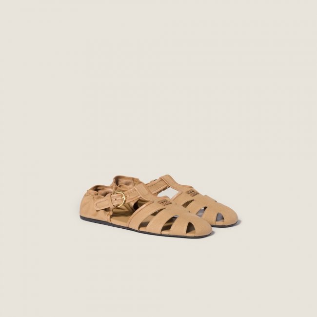 Miu Miu Ruches cotton and nappa leather fisherman sandals Malt Beige
