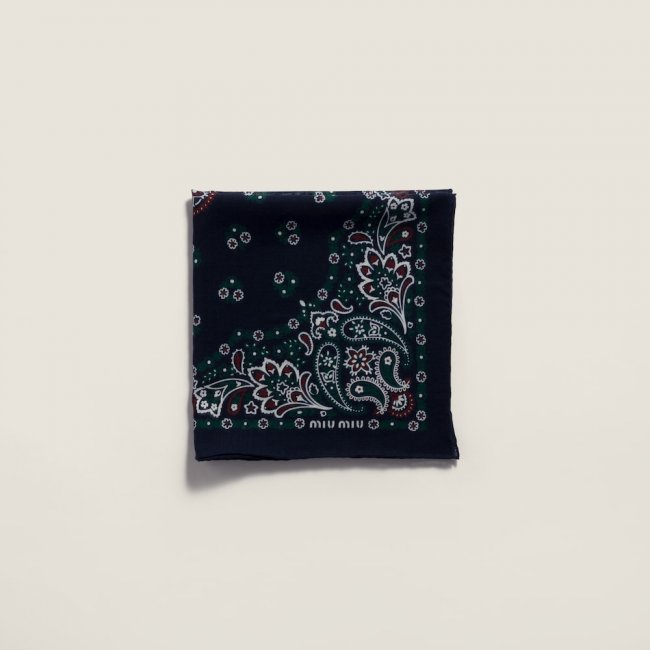 Miu Miu Printed wool and cashmere scarf - Navy