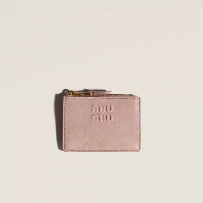 Miu Miu Nappa leather card holder Peach