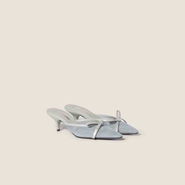Miu Miu Mesh fabric heeled mules Aluminum