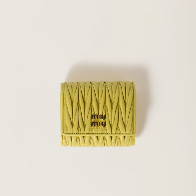 Miu Miu Small matelassé nappa leather wallet Citron Yellow