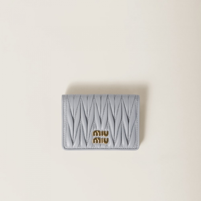Miu Miu Matelassé nappa leather card holder Pearl Gray