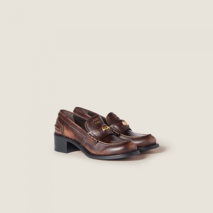 Miu Miu Decò calf leather loafers Ebony