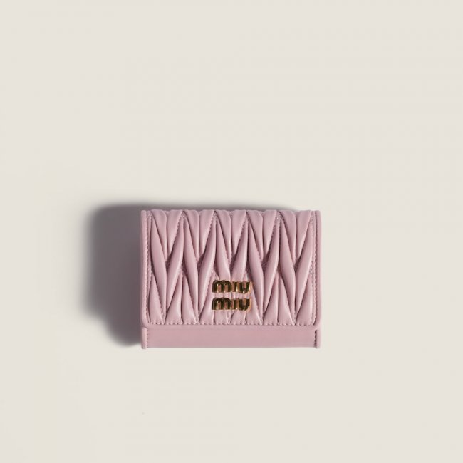 Miu Miu Matelassé nappa leather card holder Alabaster Pink