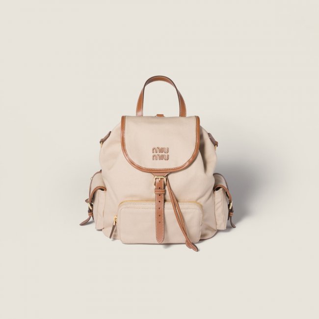 Miu Miu Canvas and leather backpack Cord Beige / Brandy