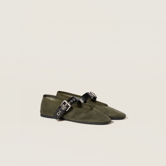 Miu Miu Mesh fabric ballerinas Olive Green