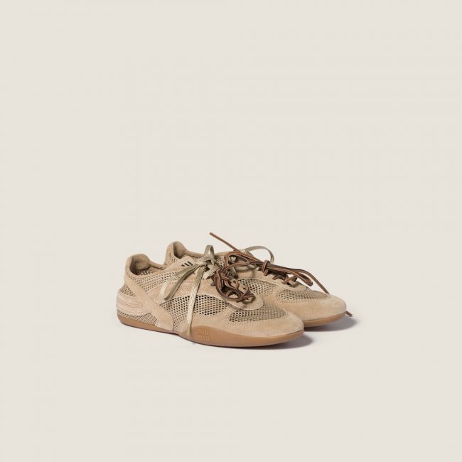 Miu Miu Gymnasium mesh and suede sneakers Desert Beige