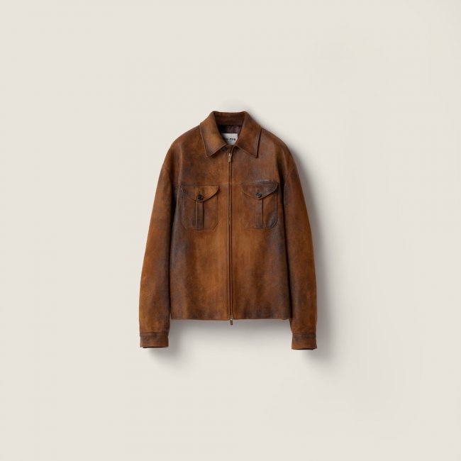 Miu Miu Waxed suede leather jacket Cognac