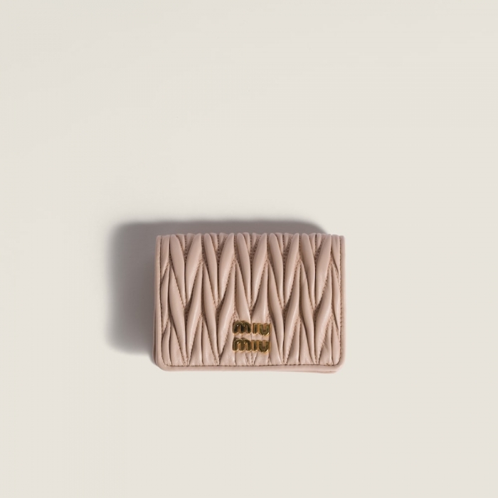 Miu Miu Small matelassé nappa leather wallet Powder Pink