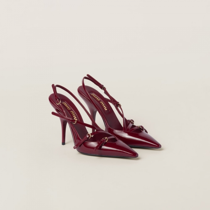 Miu Miu Patent leather slingbacks with buckles Crimson