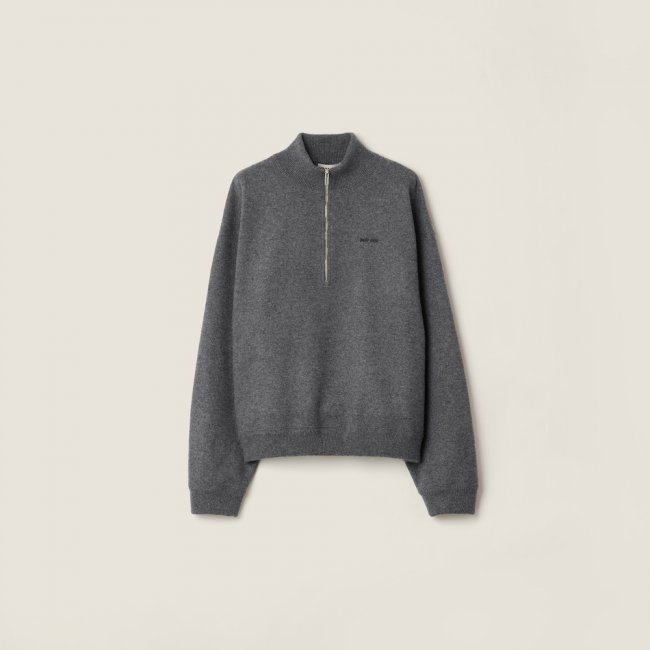 Miu Miu Cashmere and jersey zipper sweater Slate Gray