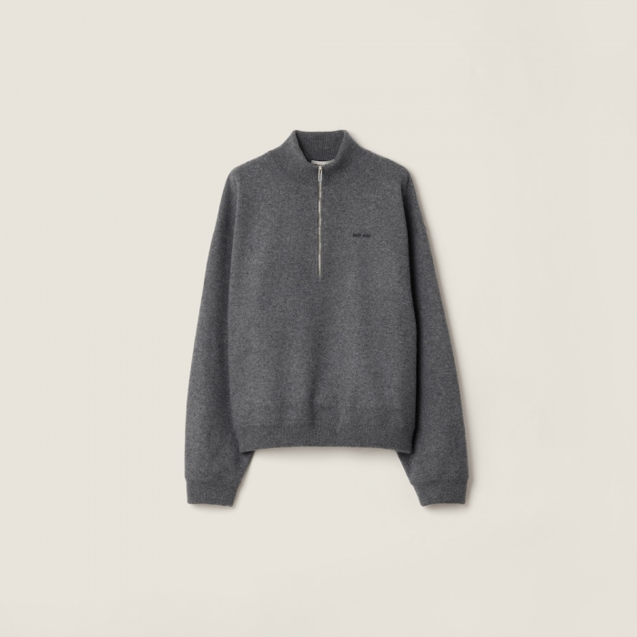 Miu Miu Cashmere and jersey zipper sweater Slate Gray