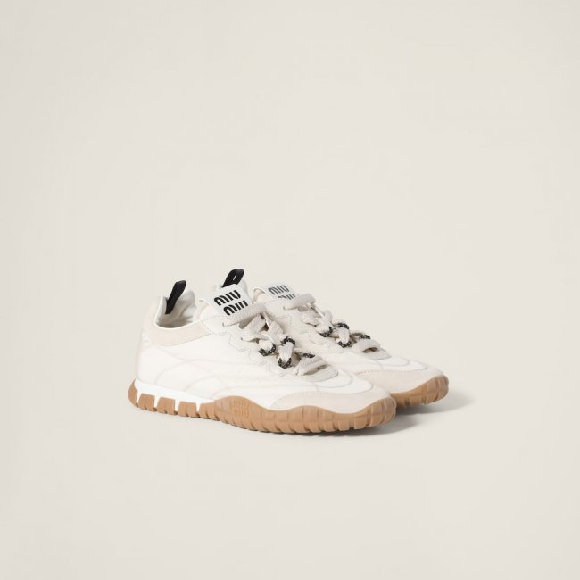 Miu Miu Tyre technical fabric and suede sneakers Ivory