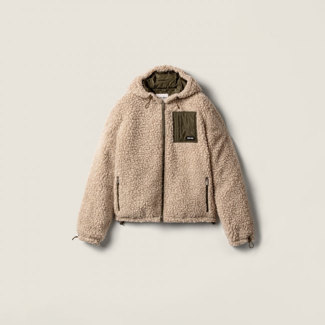 Miu Miu Medium-weight teddy down jacket with technical pongé Lime / Military
