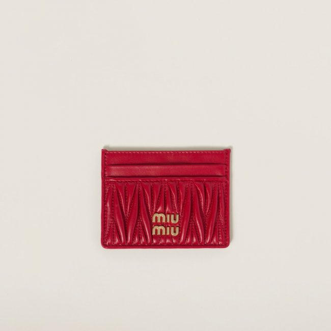 Miu Miu Matelassé nappa leather card holder Red