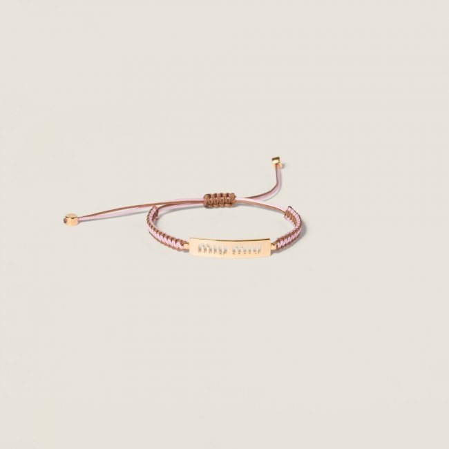 Miu Miu Cotton and metal bracelet Gold / Pink / Brown