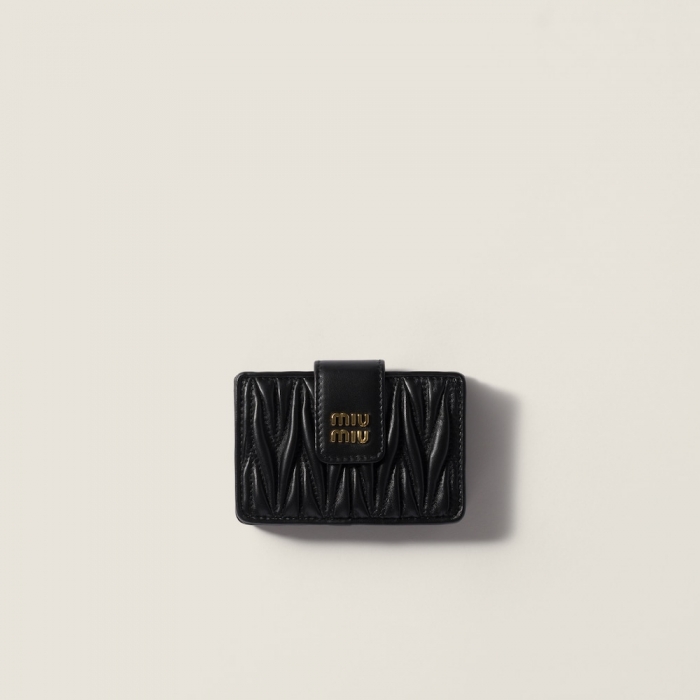 Miu Miu Matelassé nappa leather card holder Black