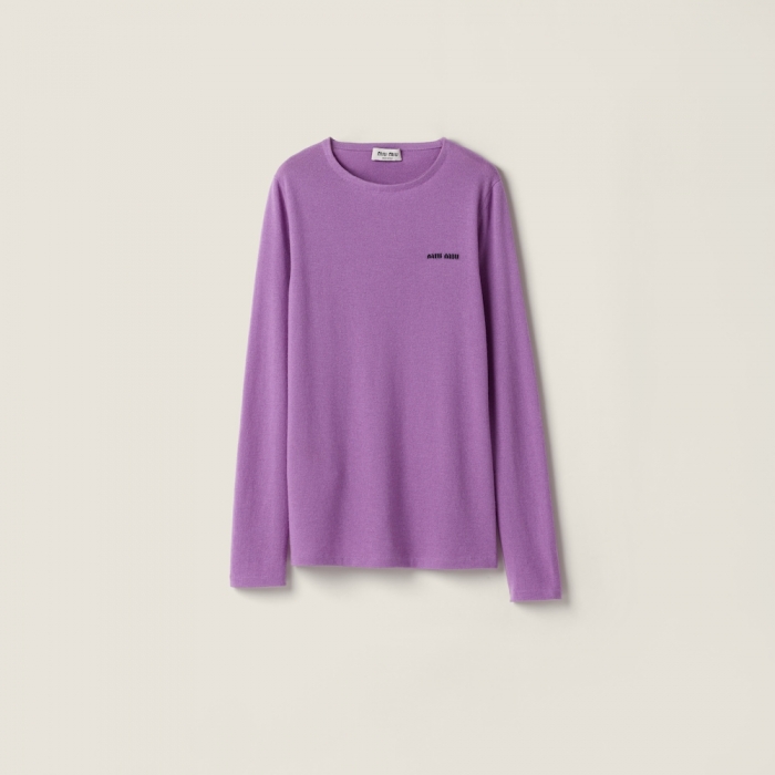 Miu Miu Cashmere and silk crew-neck sweater Wisteria
